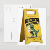 1周年記念のT-Rex 赤いバラ 黄色のプラスチック看板 ポストカード (正面/裏面)
