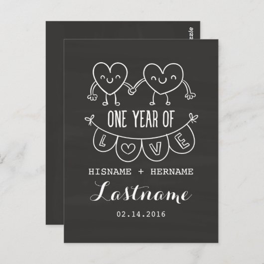 1周年記念ギフトチョークハート葉書 ポストカード (正面/裏面)