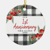 1周年記念バッファローパーソナライズされたプレイド セラミックオーナメント (正面)