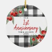 1周年記念バッファローパーソナライズされたプレイド セラミックオーナメント (裏面)