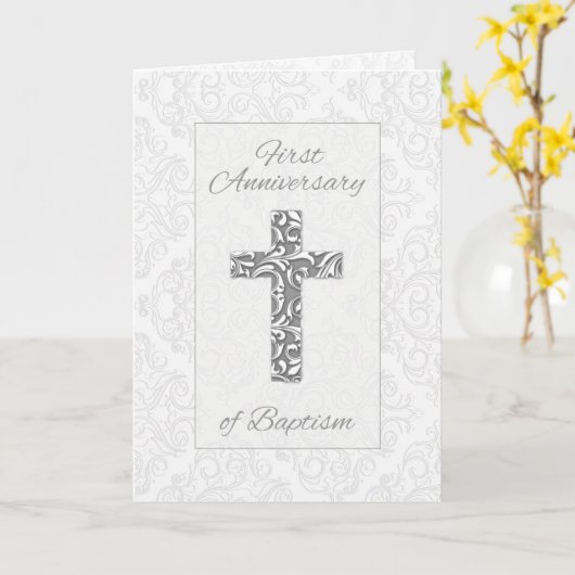 1周年記念バプテスマ恵みクロススワール カード (黄色い花)