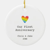 1周年記念パーソナライズされたゲイ セラミックオーナメント (裏面)