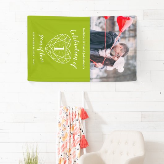 1周年記念ペリドットハートパーソナライズされた写真 横断幕 (インサイチュ)