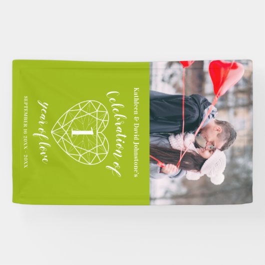 1周年記念ペリドットハートパーソナライズされた写真 横断幕 (横)