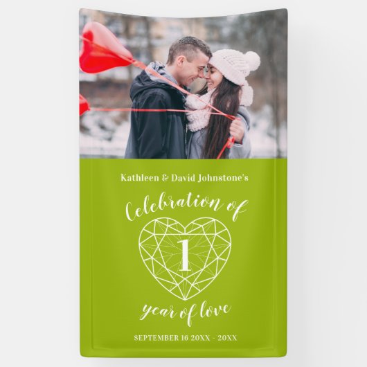 1周年記念ペリドットハートパーソナライズされた写真 横断幕 (縦)