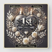 1周年記念ロマンチックな記念品 スクエア壁時計 (正面)