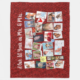 1周年記念写真思い出レッドグリッター フリースブランケット