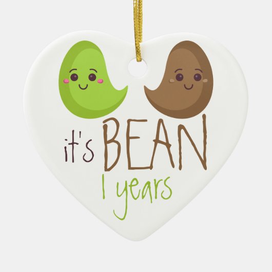 1周年記念初めてのクリスマスBean おもしろい セラミックオーナメント (正面)
