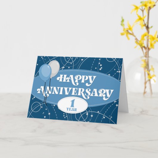 1周年記念吹き出しとパターンカード カード (黄色い花)