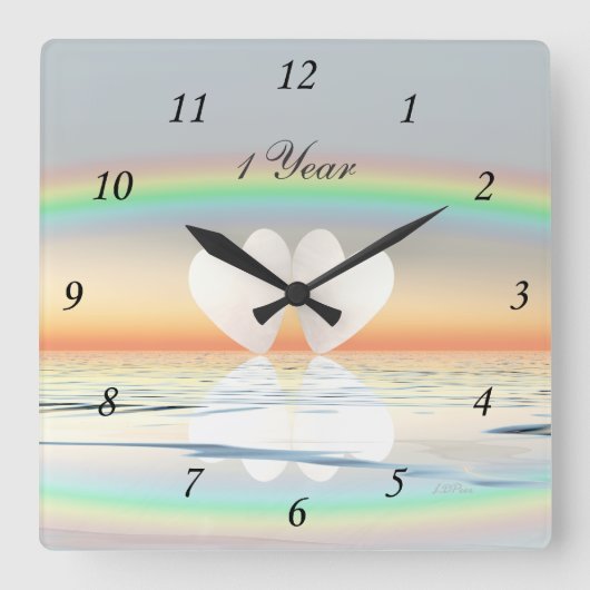 1周年記念紙ハート スクエア壁時計 (正面)