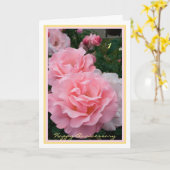 1周年記念結婚がピンクのロエレガントバラを願う カード (黄色い花)