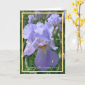 1周年記念結婚が紫の虹彩を願うエレガント カード (黄色い花)