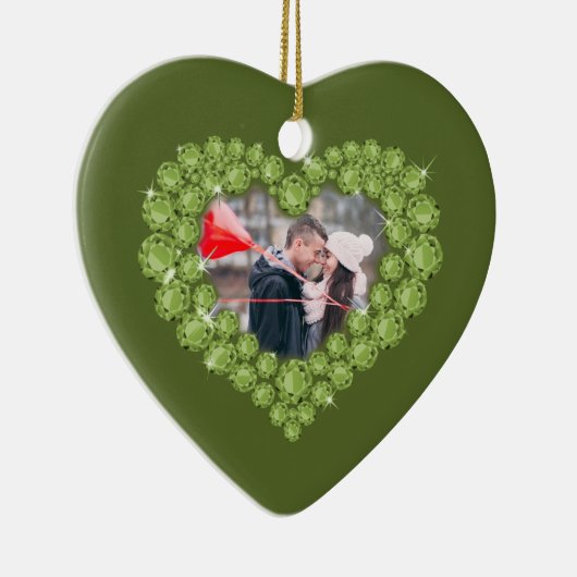 1周年記念結婚のフォトカスタムハートグリーン セラミックオーナメント (右)