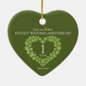 1周年記念結婚のフォトカスタムハートグリーン セラミックオーナメント (裏面)