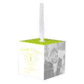 1周年記念結婚の写真のカスタムペリドット キューブオーナメント (裏面アングル)