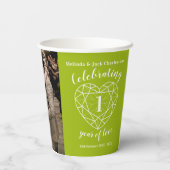 1周年記念結婚の概要ハート写真グリーン 紙コップ (裏面)