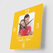 1周年記念結婚カラーゴールデンイエローフォト スクエア壁時計 (傾斜)