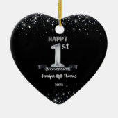 1周年記念結婚グリッターシルバーカスタム セラミックオーナメント (正面)