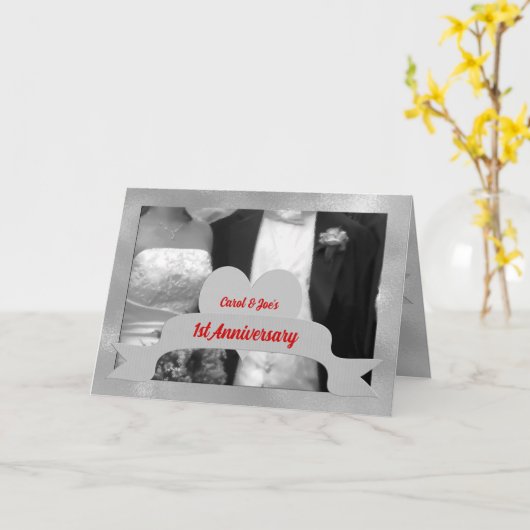 1周年記念結婚グレースケールハート カード (黄色い花)