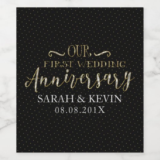 1周年記念結婚タイポグラフィデザイン ワインラベル (シングルラベル)