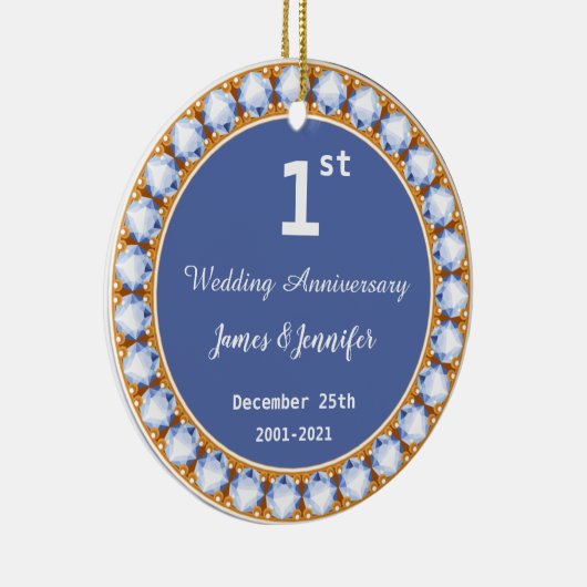 1周年記念結婚ダイヤモンド名前をカスタムする セラミックオーナメント (右)