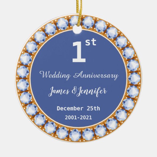 1周年記念結婚ダイヤモンド名前をカスタムする セラミックオーナメント (正面)