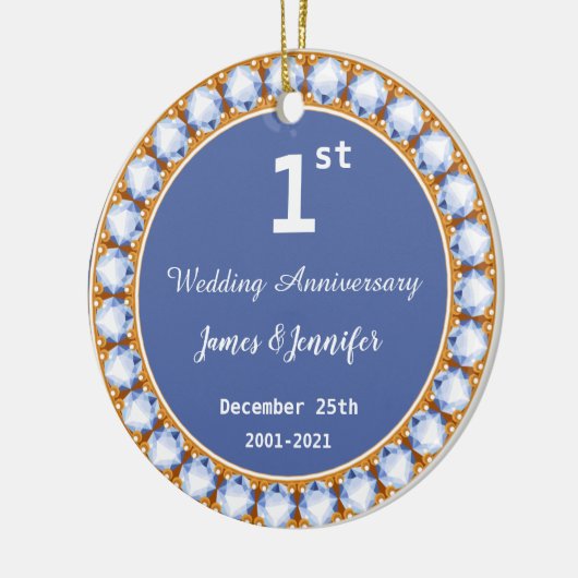 1周年記念結婚ダイヤモンド名前をカスタムする セラミックオーナメント (左)