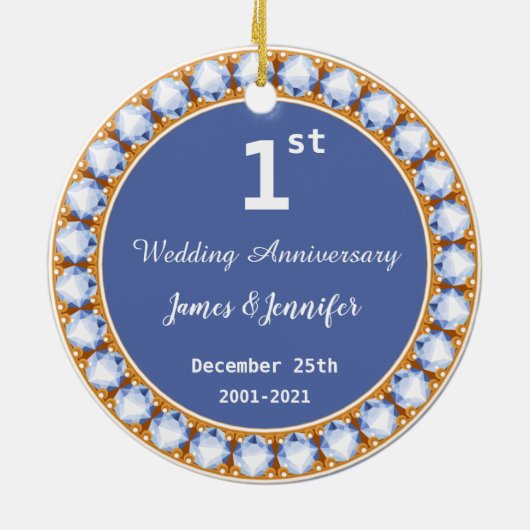 1周年記念結婚ダイヤモンド名前をカスタムする セラミックオーナメント (裏面)
