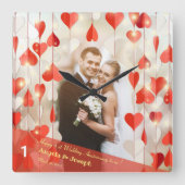 1周年記念結婚ハートカーテンウォールクロック スクエア壁時計 (正面)