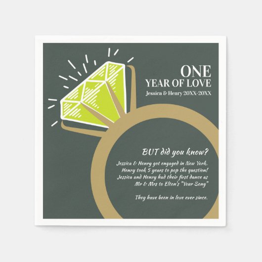 1周年記念結婚パーティーがおもしろい事実を周回する スタンダードカクテルナプキン (正面)