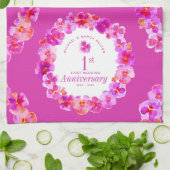 1周年記念結婚パーティーピンクパンシー花 キッチンタオル (折り畳み)