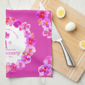 1周年記念結婚パーティーピンクパンシー花 キッチンタオル (四つ折り)