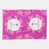 1周年記念結婚パーティーピンクパンシー花 キッチンタオル (横)