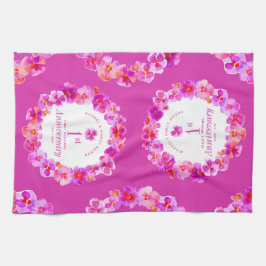 1周年記念結婚パーティーピンクパンシー花 キッチンタオル
