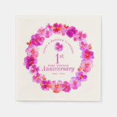 1周年記念結婚パーティーピンクパンジー スタンダードカクテルナプキン (正面)