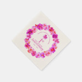 1周年記念結婚パーティーピンクパンジー スタンダードカクテルナプキン (角)