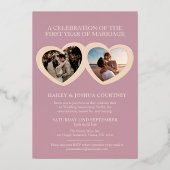 1周年記念結婚パーティーピンクローズ金ゴールド 箔招待状 (裏面)