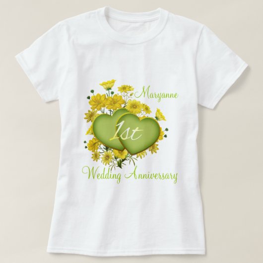 1周年記念結婚パーティー野花ハート Tシャツ (デザイン正面)