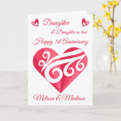 1周年記念結婚ピンクハート カード (黄色い花)