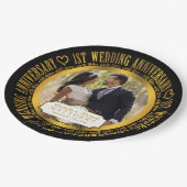 1周年記念結婚フォトブラック | ゴールドトーン ペーパープレート (アングル)