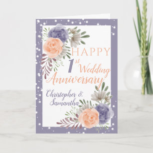 1周年記念結婚フローラパープルピーニー カード