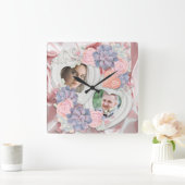 1周年記念結婚ヴィンテージフローラフォトクロック スクエア壁時計 (ホーム)