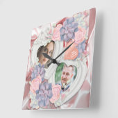 1周年記念結婚ヴィンテージフローラフォトクロック スクエア壁時計 (傾斜)