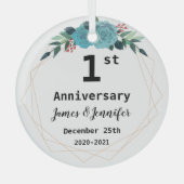 1周年記念結婚名前をカスタムすると年 ガラスオーナメント (正面)