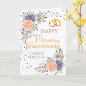 1周年記念結婚牡丹バラ紫 カード (黄色い花)