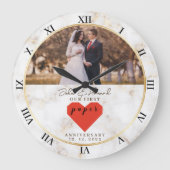 1周年記念結婚紙パーソナライズされた結婚の ラージ壁時計 (正面)
