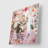 1周年記念結婚花飾り花時計 スクエア壁時計 (傾斜)