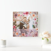 1周年記念結婚花飾り花時計 スクエア壁時計 (ホーム)