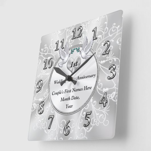 1周年記念結婚贈り物パーソナライズされた, スクエア壁時計 (傾斜)