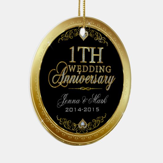 1周年記念結婚金ゴールドとダイヤモンド セラミックオーナメント (右)